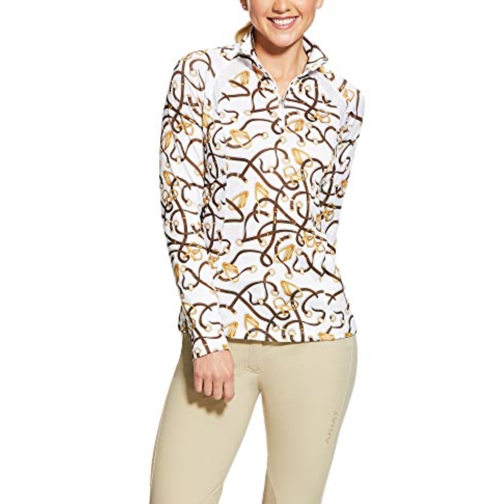 Ariat‎ Sunstopper Heat Series Size XS 1/4 Zip Pull Over Bridle Print Equestrian